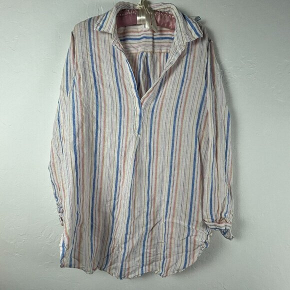 GAP Women's Striped Pattern Long Sleeve Collared Casual Blouse Multicolor Large - Picture 1 of 7